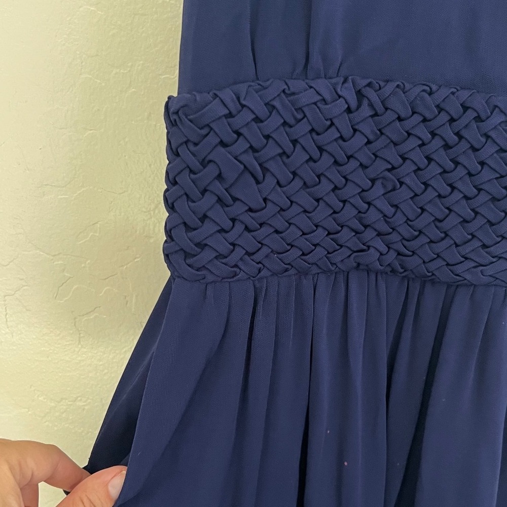 Maeve Anthropologie Navy Blue Yuma Maxi Dress Woven Empire Waist V-Neck Size 4 - Picture 6 of 7
